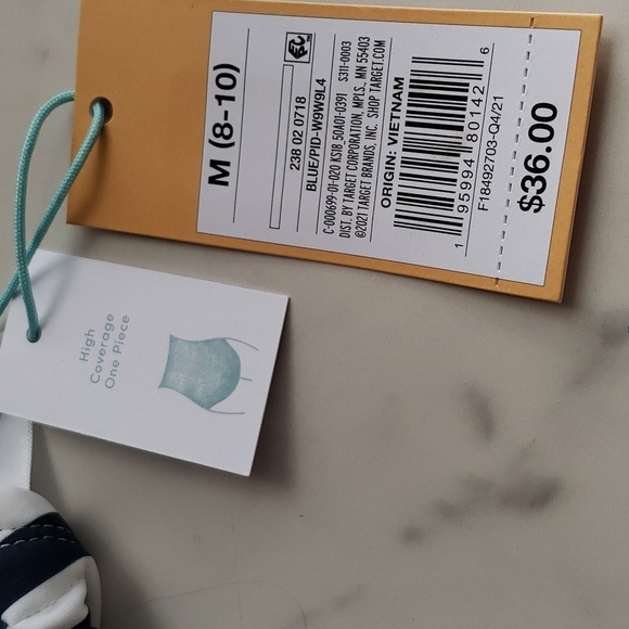 Kona Sol Navy & White Striped 2 Ring Back Side Sinch Swimsuit Size M (8-10) - Picture 6 of 12